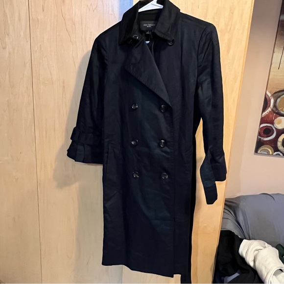 NWT198$ Ann Taylor Wmn Wool Coat Jacket Large Black Snap Button Belted Soft Hip - Picture 1 of 5